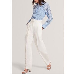 NEW Ted Baker London Morriat Barrel Leg Woven Tailored Trousers Ivory White